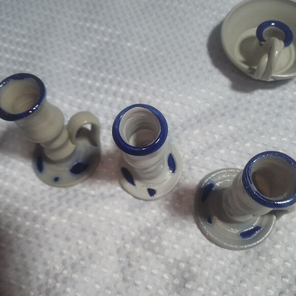 VINTAGE WILLIAMSBURG POTTERY SET OF 3 CANDLESTICK HOLDERS - Picture 2 of 4
